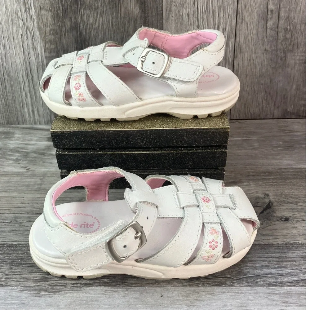 Stride Rite Cozumel Girls White Leather Floral Fisherman Sandals 6W BG18980
